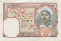 Algerien 5 Francs - Young Woman - 18-08-1941 - P.77b