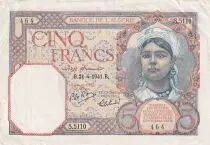 Algerien 5 Francs - Young woman - 21-04-1941 - Serial S.5110 - XF - P.77