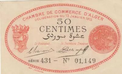 Algerien 50 Cents - Chambre de commerce of Alger - 13-01-1915 - Serial 431