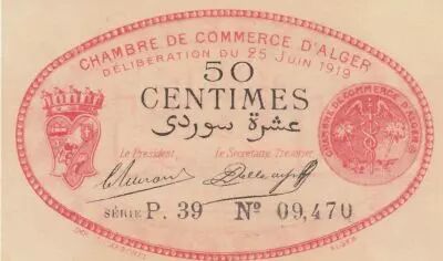 Algerien 50 Cents - Chambre de commerce of Alger - 25-06-1919 - Serial P.39