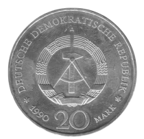 Allemagne (RDA) 20 Mark - Argent - Porte de Brandebourg - 22 D&eacute;cembre 1989 - Berlin