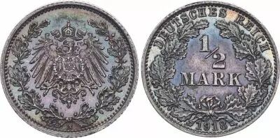 Allemagne 1/2 Mark 1918 A - Aigle couronn�, argent