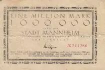 Allemagne 1 million de Mark - Ville de Mannheim - Num&eacute;ro 241286 - 1923