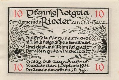 Allemagne 10 Pfennig - Rieder - Notgeld - 1921