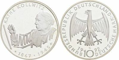 Allemagne 10 Reichsmark - 125e anniversaire de la naissance de K�the Kollwitz (1867?1945) - 1992 G Karlsruhe- Argent