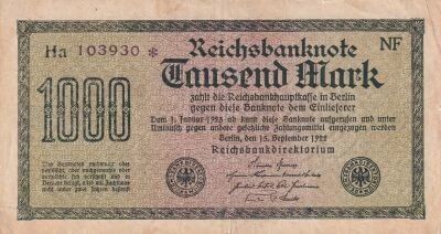 Allemagne 1000 Mark - 1922 - Num�ro violet avec ast�risque (*) - S�rie Ha