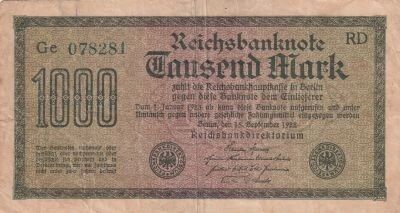 Allemagne 1000 Mark - Num�ro vert - 1922 - S�rie Ge-RD