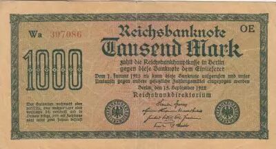 Allemagne 1000 Mark Vert, lilas - 1922 - s�rie Wa-OE