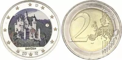 Allemagne 2 Euros - Bavi�re - Coloris�e - F (Stuttgart) - 2012