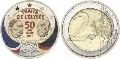 Allemagne 2 Euros - Trait� de l\'Elys�e - Coloris�e - J (Hambourg) - 2013