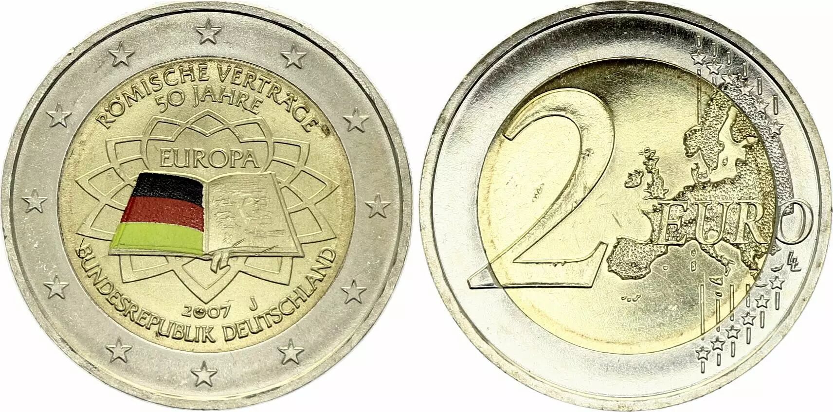 Pièce Allemagne 2 Euros Traité de Rome Colorisée J (Hambourg) 2007
