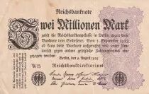 Allemagne 2 Millionen Mark - Noir et Lilas - 09-08-1923 - S&eacute;rie WB