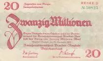 Allemagne 20 Millionen Mark - Etat de Dresden - Reihe D - 24-10-1923 - Num&eacute;ro 50825