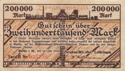 Allemagne 200000 Pfennig - Bochum - Notgeld - 1923