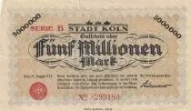 Allemagne 5 millions de Mark - Ville de Cologne - Num&eacute;ro 299180 - 1923