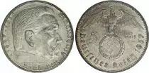 Allemagne 5 Reichsmark Swastika - Hindenburg 1936-1939 Argent