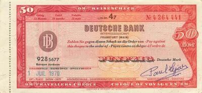 Allemagne 50 Mark - Ch�que de Voyage - Deutsche Bank - 1970