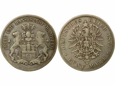 Allemagne Ville De Hambourg - 5 Mark Argent - 1875 J