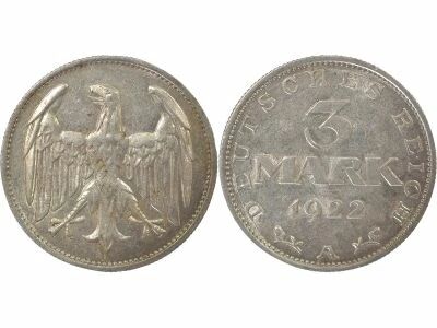 Allemagne Weimar - 3 Marks Argent - 1922 A Berlin
