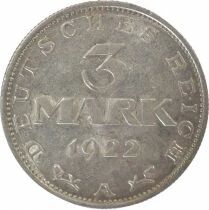 Allemagne Weimar - 3 Marks Argent - 1922 A Berlin