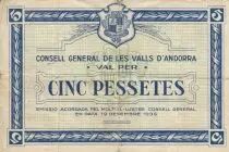 Andorra 5 Pessetes - 1936 - First Type Blue - 02788