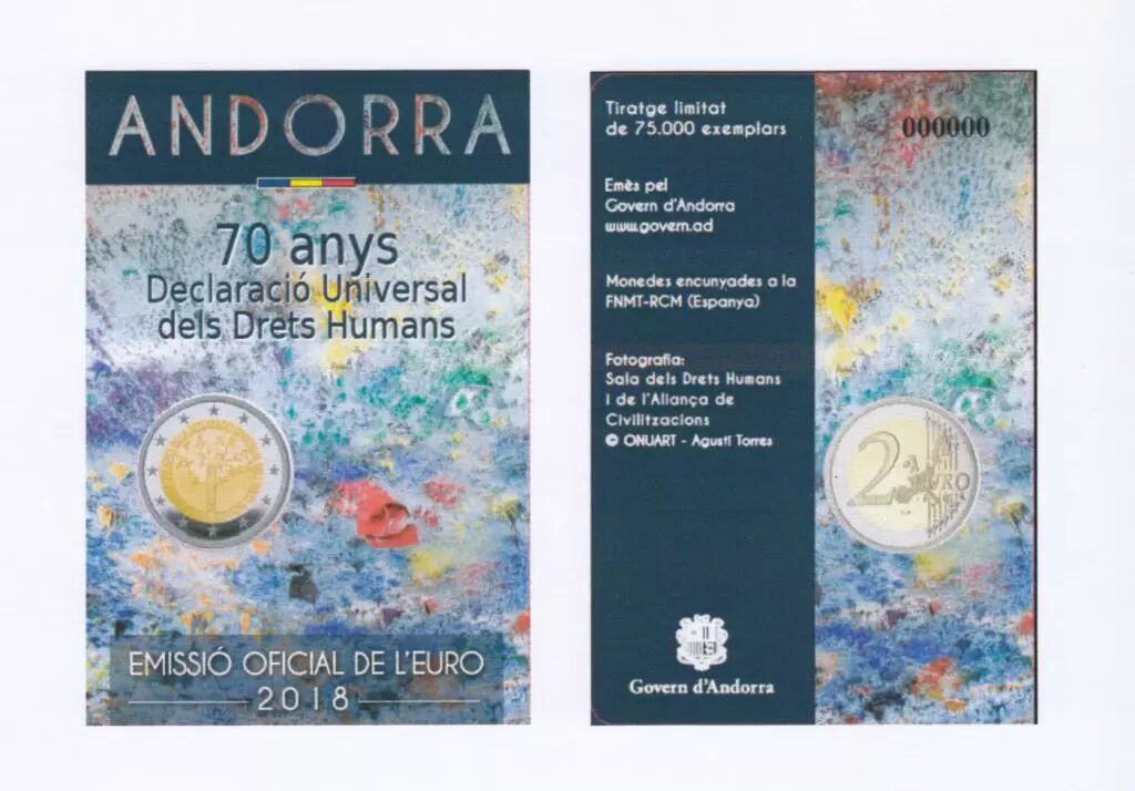 Pièce Andorre 2 Euros, Droits Homme 2018 Coincard