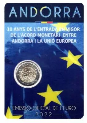 Andorre 2 Euros Accord Mon�taire 2022 - coincard BU