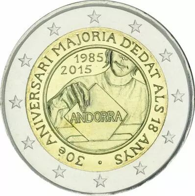 Andorre 2 Euros Comm�mo. Andorre 2015  frappe BU - Majorit� � 18 ans