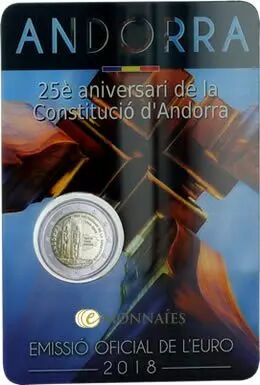 Andorre 2 EUROS COMM�MO. Andorre 2018 - 25�me anniversaire de la Constitution d\'Andorre
