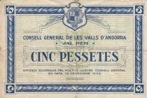 Andorre 5 Pessetes - Premier type - Bleu - 1936 - 02788