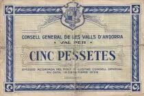Andorre 5 Pessetes - Premier type - Bleu - 1936 - 02878