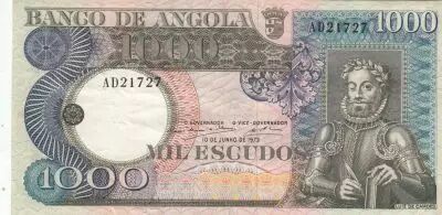 Angola 1000 Escudos - L. de Camoes - Waterfalls - 10-06-1973 - Serial AD