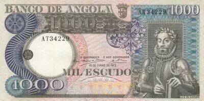Angola 1000 Escudos - L. de Camoes - Waterfalls - 10-06-1973 - Serial AT