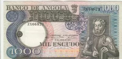 Angola 1000 Escudos - L. de Camoes - Waterfalls - 10-06-1973 - Serial ZX