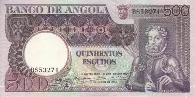Angola 500 Escudos -  L. de Camoes - Rochers - 10-06-1973 - S�rie BS