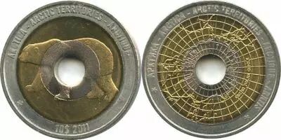 Antarctique et Arctique ARC.2 10 Dollars, Ours Polaire 2011(2�me version) - Carte du P�le