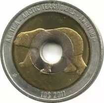 Antartico ed Artico ARC.2 10 Dollars, Bear 2011 - Map of Pole (central hole)