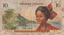 Antillas Francesas 10 Francs - Girl, sugar cane - ND (1964) - Serial H.7 - P.8b