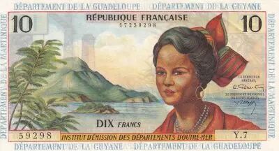 Antillas Francesas 10 Francs - Girl, sugar cane - ND (1964) - Serial Y.7
