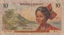 Antillas Francesas 10 Francs Girl, sugar cane - 1964 - Serial R.5 - F - P.8b