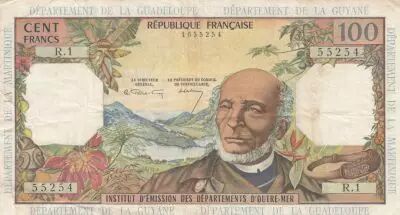 Antillas Francesas 100 Francs Victor Schoelcher - ND (1964) - Serial R.1 - VF - P.10a - 1st signatures