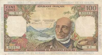 Antillas Francesas 100 Francs Victor Schoelcher - ND (1964) - Serial R.1 - VF - P.10a - 1st signature