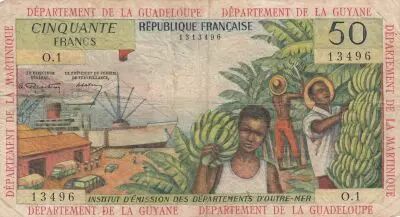 Antillas Francesas 50 Francs Banana harvest - 1964 - Serial M.1 - F to VF - P.9 a - 1st signature