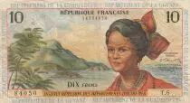 Antille francesi 10 Francs Girl, sugar cane - 1964 - Serial T.6 - F to VF - P.8b