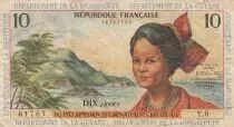 Antille francesi 10 Francs Girl, sugar cane - 1964 - Serial Y.6 - F to VF - P.8b