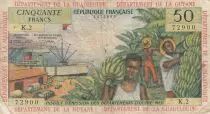 Antille francesi 50 Francs Banana harvest - 1964 - Serial K.2 - aVFine - P.9 b