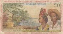 Antille francesi 50 Francs Banana harvest - 1964 - Serial M.1 - F to VF - P.9 a - 1st signature