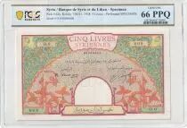 Arabische Republik Syrien 5 Pounds 1948 - Banque de Syrie et du Liban - Specimen - P.62s PCGS 66 PPQ