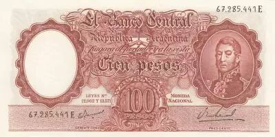 Argentina  100 pesos - Jos� de San Mart�n - ND (1954-1968) - Serial E