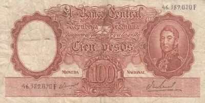 Argentina  100 pesos - Jos� de San Mart�n - ND (1954-1968) - Serial F